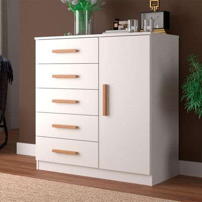 Cômoda Sapateira New Monaco 1 Porta 5 Gavetas Branca