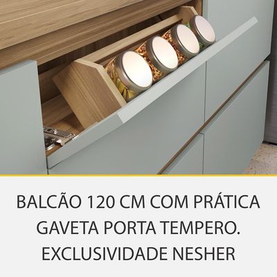 Cozinha Completa Rainha com Ilha 100% MDF 10 Portas 8 Gavetas Verde e Nature