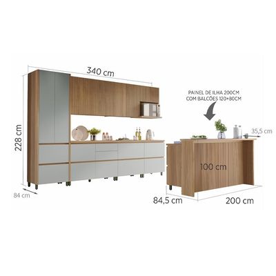 Cozinha Completa Rainha com Ilha 100% MDF 10 Portas 8 Gavetas Verde e Nature