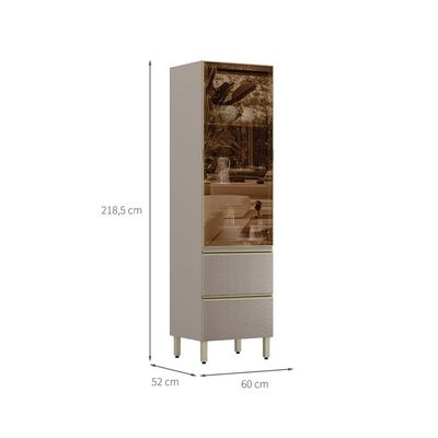 Cristaleira com Vidro Reflecta Proença 1 Porta 2 Gavetas Bege e Nogueira