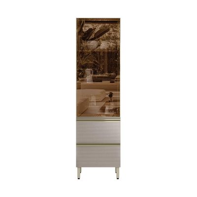 Cristaleira com Vidro Reflecta Proença 1 Porta 2 Gavetas Bege e Nogueira