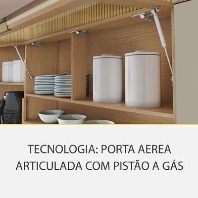 Cozinha Completa 100% MDF com Vidro Reflecta Realeza Premium 8 Portas 4 Gavetas Bege e Carvalho