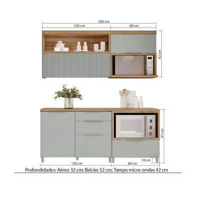 Cozinha Completa Marquesa I com Ilha 100% MDF 4 Portas 7 Gavetas Verde e Nature