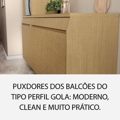 Cozinha Compacta Simone Mendes 100% MDF 9 Portas 3 Gavetas Bege e Carvalho