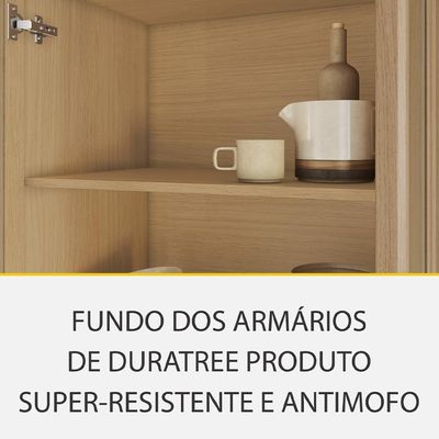 Cozinha Completa 100% MDF com Vidro Reflecta Realeza Premium 8 Portas 4 Gavetas Bege e Carvalho