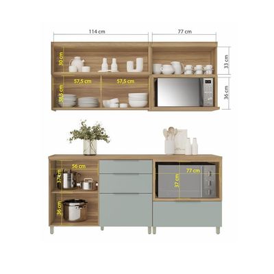 Cozinha Completa Marquesa I com Ilha 100% MDF 4 Portas 7 Gavetas Verde e Nature