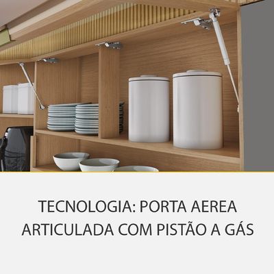 Cozinha Completa 100% MDF com Vidro Reflecta Realeza Premium 8 Portas 4 Gavetas Titânio e Carvalho