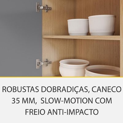 Cozinha Completa 100% MDF com Vidro Reflecta Realeza Premium 8 Portas 4 Gavetas Titânio e Carvalho