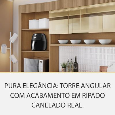 Cozinha Completa 100% MDF com Vidro Reflecta Realeza Premium 8 Portas 4 Gavetas Titânio e Carvalho