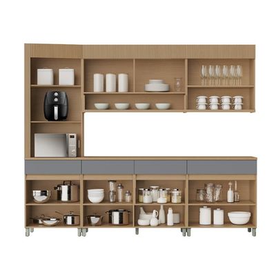 Cozinha Completa 100% MDF Realeza Premium 8 Portas 4 Gavetas Titânio e Carvalho
