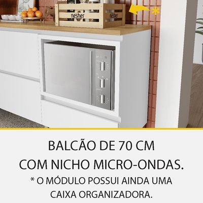 Cozinha Completa Rainha 100% MDF 12 Portas 8 Gavetas Branca e Nature