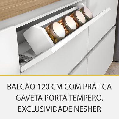 Cozinha Completa Rainha 100% MDF 12 Portas 8 Gavetas Branca e Nature