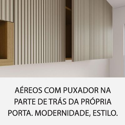 Cozinha Compacta Simone Mendes 100% MDF 9 Portas 3 Gavetas Bege e Carvalho