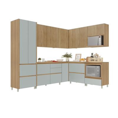 Cozinha Completa Rainha 100% MDF 12 Portas 8 Gavetas Verde e Nature