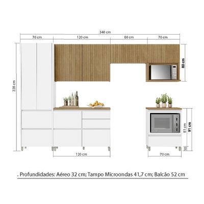 Cozinha Compacta Rainha 100% MDF 9 Portas 7 Gavetas Branca e Nature