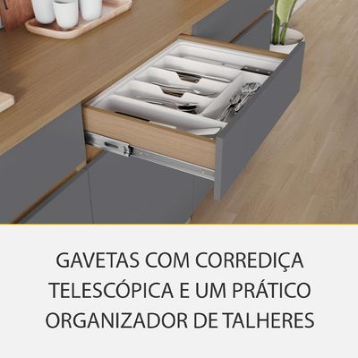 Cozinha Completa 100% MDF Realeza Premium 8 Portas 4 Gavetas Titânio e Carvalho