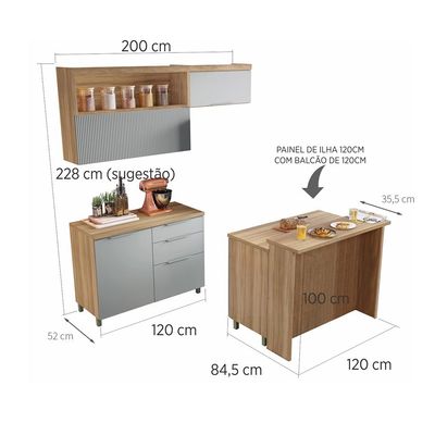 Cozinha Completa Marquesa com Ilha 100% MDF 4 Portas 6 Gavetas Verde e Nature