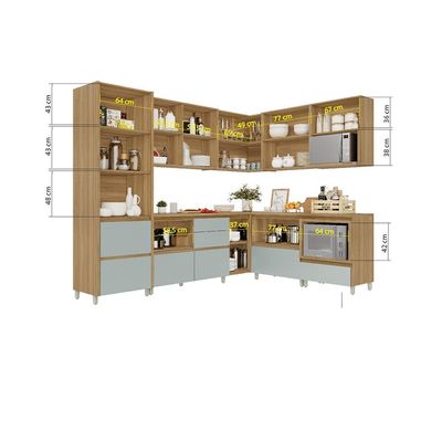 Cozinha Completa Rainha 100% MDF 12 Portas 8 Gavetas Verde e Nature