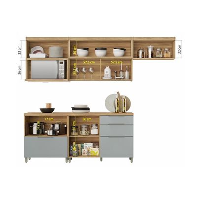 Cozinha Completa Marquesa com Ilha 100% MDF 7 Portas 8 Gavetas Verde e Nature