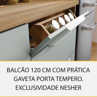 Cozinha Completa Marquesa com Ilha 100% MDF 7 Portas 8 Gavetas Verde e Nature