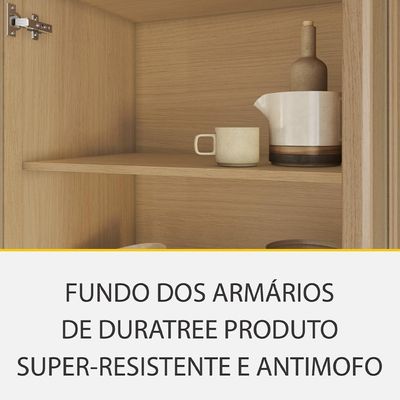 Cozinha Compacta 100% MDF com Vidro Reflecta Realeza Premium 7 Portas 3 Gavetas Titânio e Carvalho