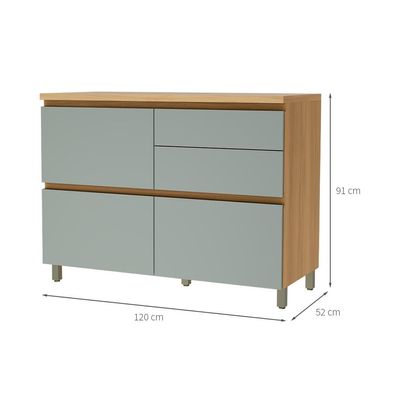 Balcão de Cozinha Rainha com Tampo 1 Porta 4 Gavetas Nature e Verde
