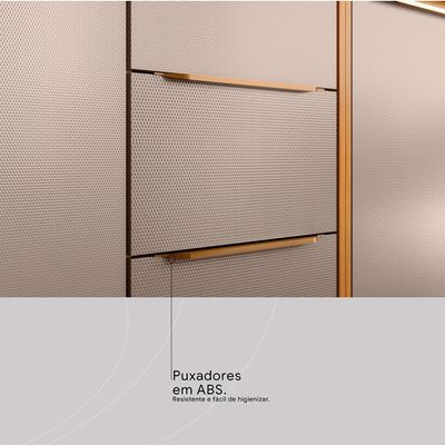 Cozinha Compacta com Vidro Reflecta Plena 7 Portas 1 Gaveta Nude e Cinamomo