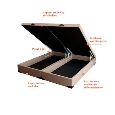 Base para Cama Box King Martin com Baú (47x193x203 ) Linho Cru
