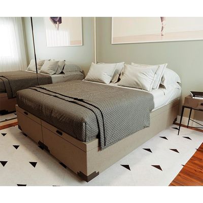 Base para Cama Box King Martin com Baú (47x193x203 ) Linho Cru