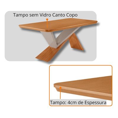 Conjunto de Mesa Retangular com Tampo MDF Ayla e 6 Cadeiras Turquesa Linho Bege e Amadeirado 180 cm