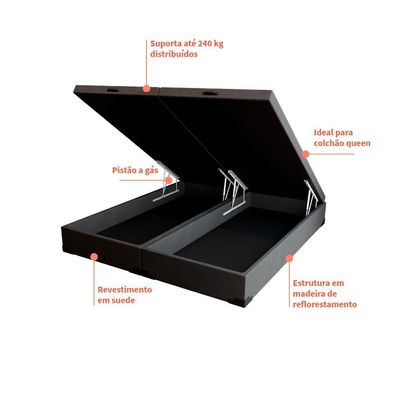 Base para Cama Box King Martin com Baú (47x193x203 ) Suede Grafite