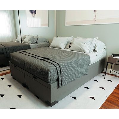 Base para Cama Box King Martin com Baú (47x193x203 ) Linho Cinza