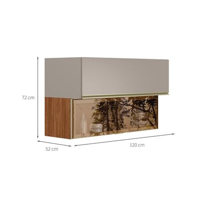 Armário Aéreo com Vidro Reflecta Proença 2 Portas Bege e Nogueira 120 cm
