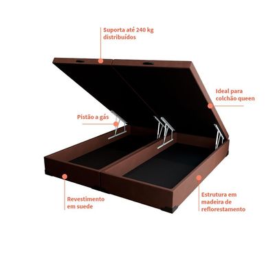 Base para Cama Box King Martin com Baú (47x193x203 ) Suede Marrom