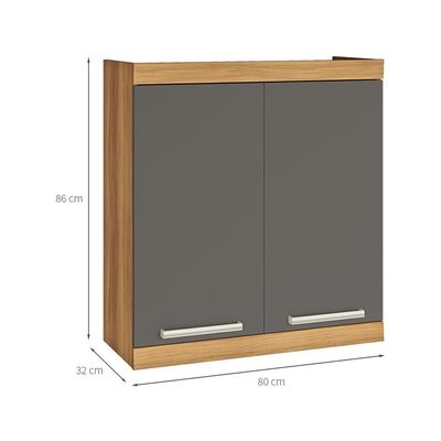 Armário Aéreo Burguesa Premium 2 Portas Freijó e Grafite 80 cm