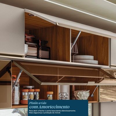 Armário Aéreo com Vidro Reflecta Proença 2 Portas Bege e Nogueira 60 cm