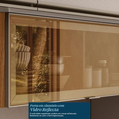 Armário Aéreo com Vidro Reflecta Proença 2 Portas Bege e Nogueira 60 cm