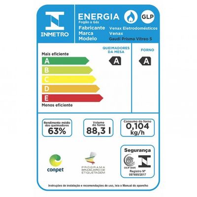 Fogao de Embutir 5 Bocas Venax Gaudi Prisma Vitreo Bl Venax Preto / Bivolt