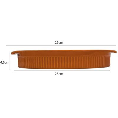 Forma Porcelana Laranja Redonda 25cm com Alça Canelada Assar e Servir Germer