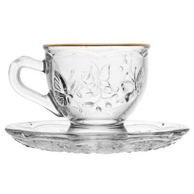Jogo 36 Xícaras com Pires Cristal Fio Ouro 80ml New Butterfly Recepção Clínica Café Chá