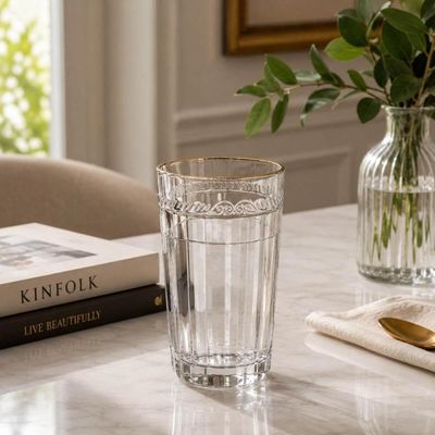 Jogo 24 Copos de Cristal com Fio de Ouro Alto Imperial 370ml Lyor Servir Suco Água