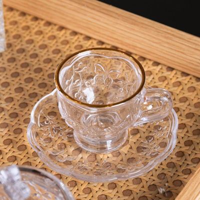 Jogo 72 Xícaras com Píres New Butterfly Fio Ouro 80ml Cristal Ecologico Chá