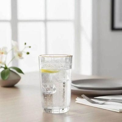 Jogo 6 Copos Alto de Cristal com Fio de Ouro Imperial 370ml Servir Suco Água Saborizada Lyor