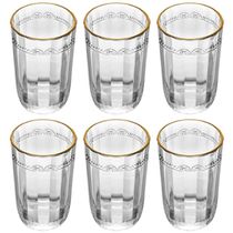 Jogo 6 Copos Alto de Cristal com Fio de Ouro Imperial 370ml Servir Suco Água Saborizada Lyor