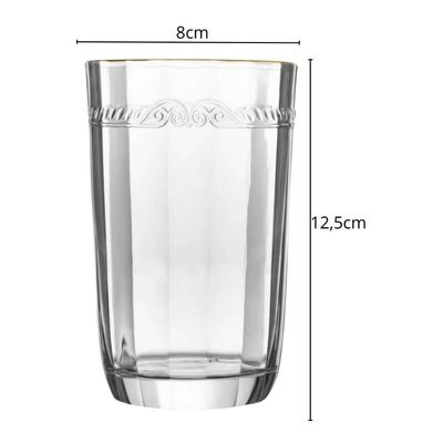 Jogo 24 Copos de Cristal com Fio de Ouro Alto Imperial 370ml Lyor Servir Suco Água