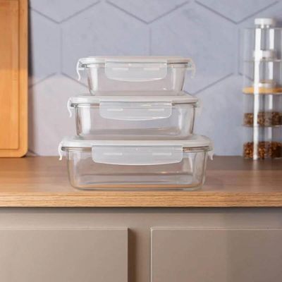 Jogo 6 Potes Herméticos Vidro com Tampa 640ml Lyor Transparente 17cm Retangular Cozinha