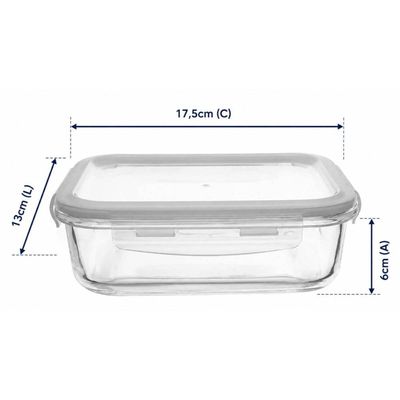 Jogo 6 Potes Herméticos Vidro com Tampa 640ml Lyor Transparente 17cm Retangular Cozinha