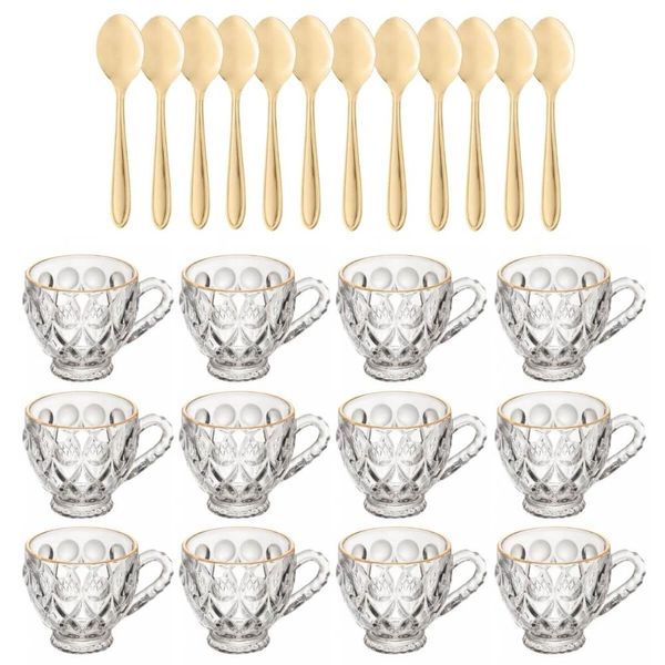 Jogo 24 Peças Xícaras 80ml e Colheres de Café Inox Dourado Lyor Atendimento Recepção Escritório