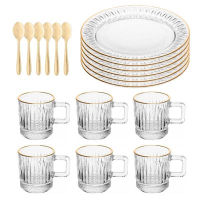 Jogo Lyor 18 Peças Xícaras 90ml Pratos de Sobremesa e Colheres para Café Dourado Recepção Clínica