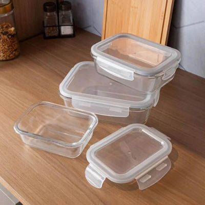 Jogo 6 Potes Herméticos Vidro com Tampa 640ml Lyor Transparente 17cm Retangular Cozinha